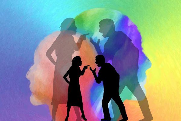 colourful abstract of a man and woman arguing